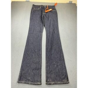 TAKER‎ Jeans Mens 30x38 Blue Flare Leg Raw Indigo Denim Regular Stretch B2067